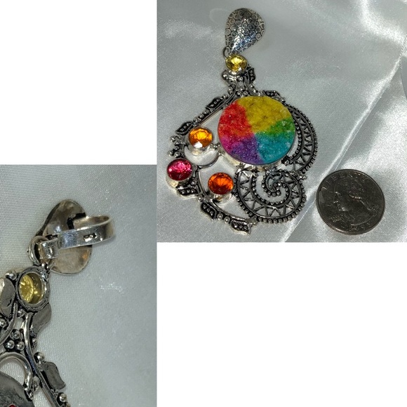 Druzy Quartz & Citrine Handmade Pendant Necklace - Picture 4 of 5